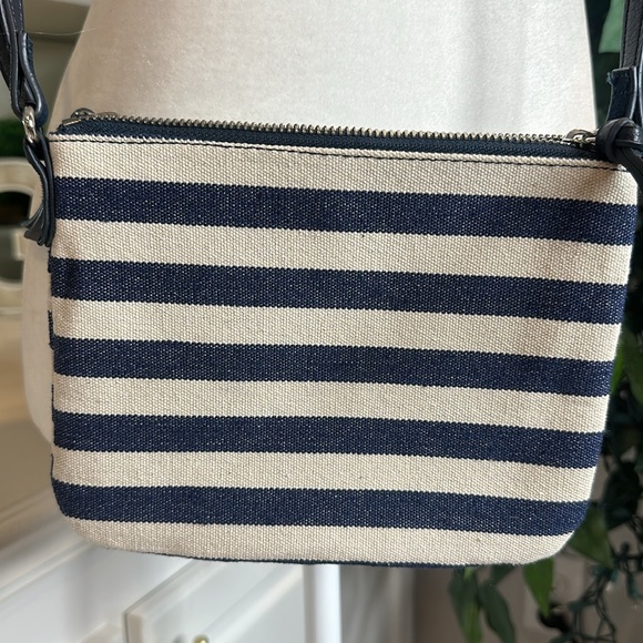 NWOT Old Navy Striped Blue/White Fabric & Blue Faux Suede Crossbody - Picture 2 of 16